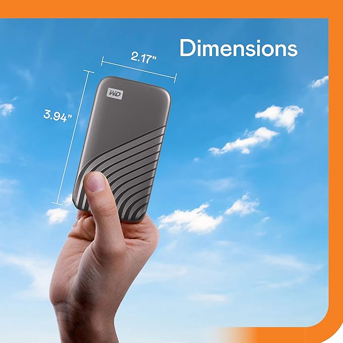 WD 2To My Passport SSD, Disque SSD externe, Portable SSD, des vitesses allant jusqu'à 1050 Mo/s en lecture, 1000 Mo/s en écriture, USB-C, compatibilité avec PC, Xbox et Playstation, Gris sidéral