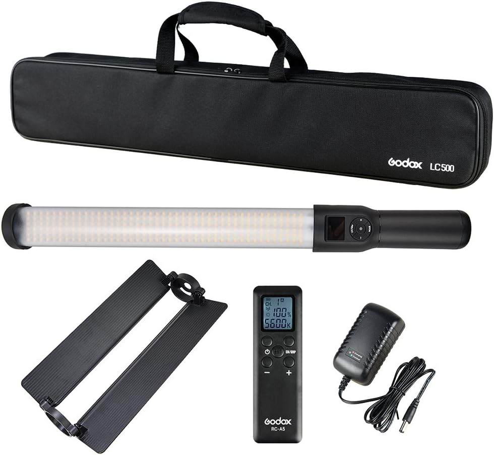 Godox LC500 Handheld Lampe vidéo à LED portable, LED à intensité variable LC500, Professional Photo LED Stick 3300K-5600K avec batterie intégrée et contrôle à distance
