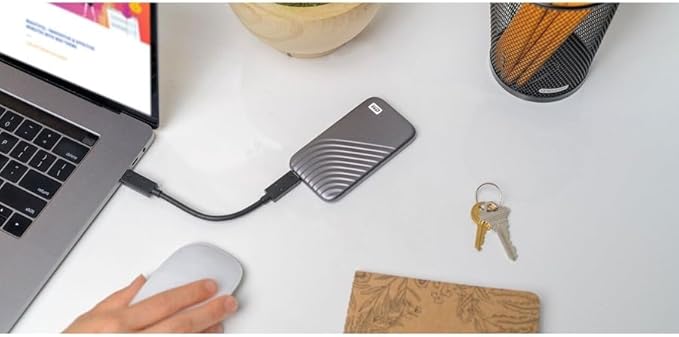 WD 1To My Passport SSD, Disque SSD externe, Portable SSD, des vitesses allant jusqu'à 1050 Mo/s en lecture, 1000 Mo/s en écriture, USB-C, compatibilité avec PC, Xbox et Playstation, Gris sidéral