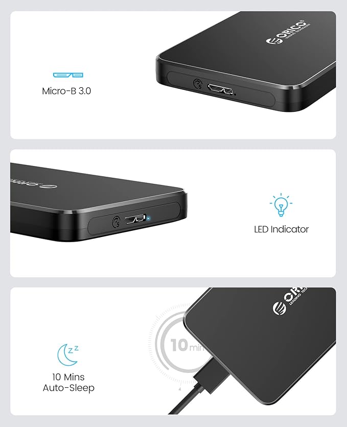 2.5 pouces SSD/HDD Enclourse: ORICO est entièrement compatible avec 2.5 pouces SATA HDD/SSD,